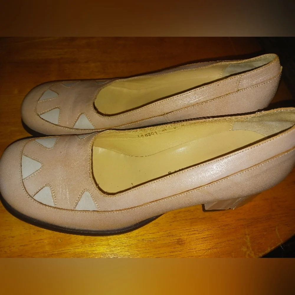 San Marina Paris Blush Leather Block Heel Shoes Size 41 US 10 Twee Vintage